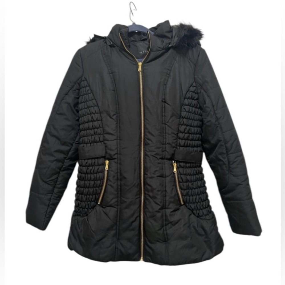 NWT Attention women’s Large quilted popcorn puffer black jacket with pockets